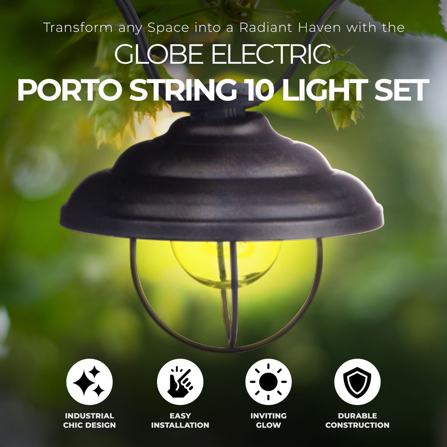 Globe Electric Porto String 10 Light Set with Incandescent Design and Metal Cage