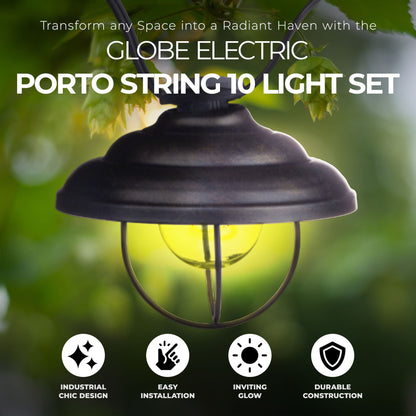 Globe Electric Porto String 10 Light Set with Incandescent Design and Metal Cage
