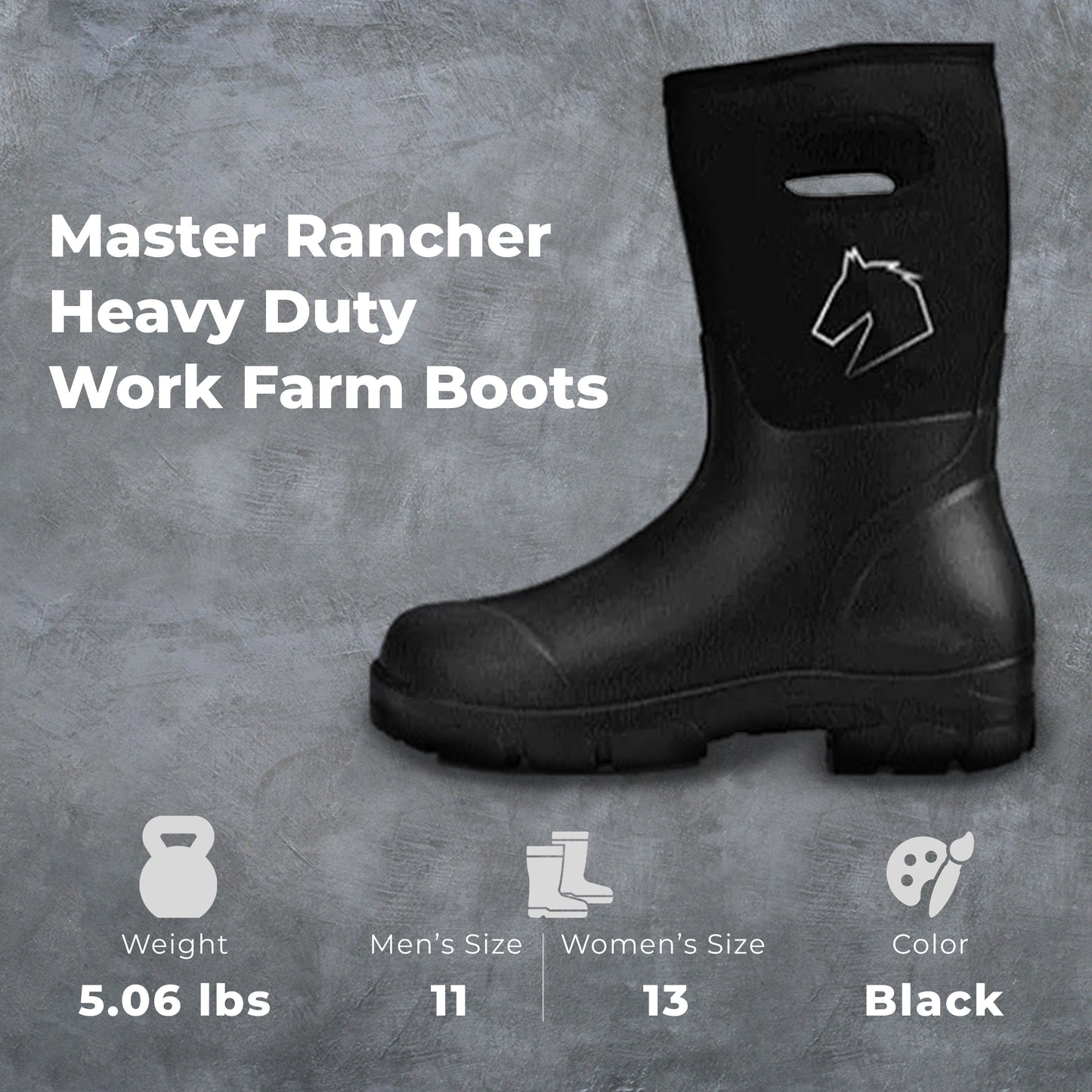 Master Rancher Heavy Duty Work Farm Boots Unisex Men's 11 Women's 13, Black