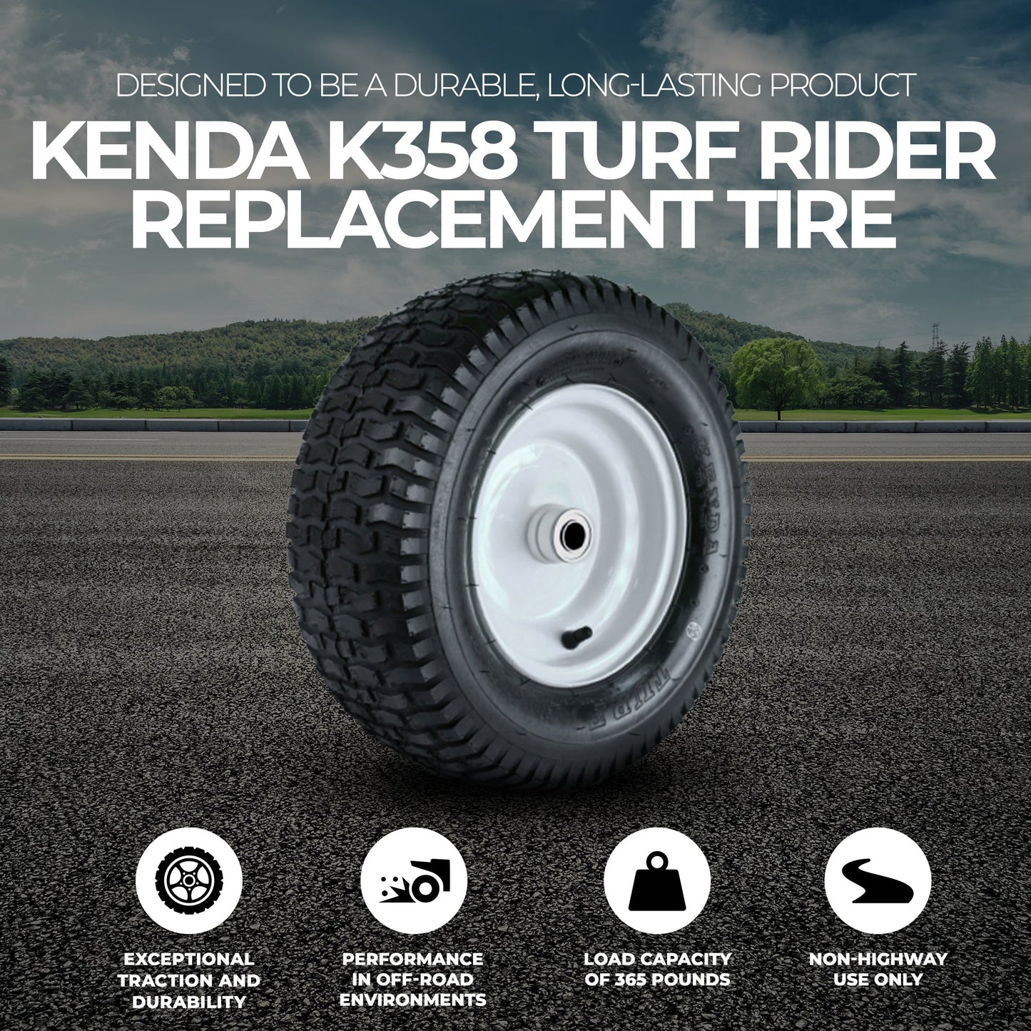 Kenda K358 Turf Rider 16 X 6.50-8 Tire On 8" Wheel, 4" Centered Hub X 3/4" Bore - Find Fresh Goods