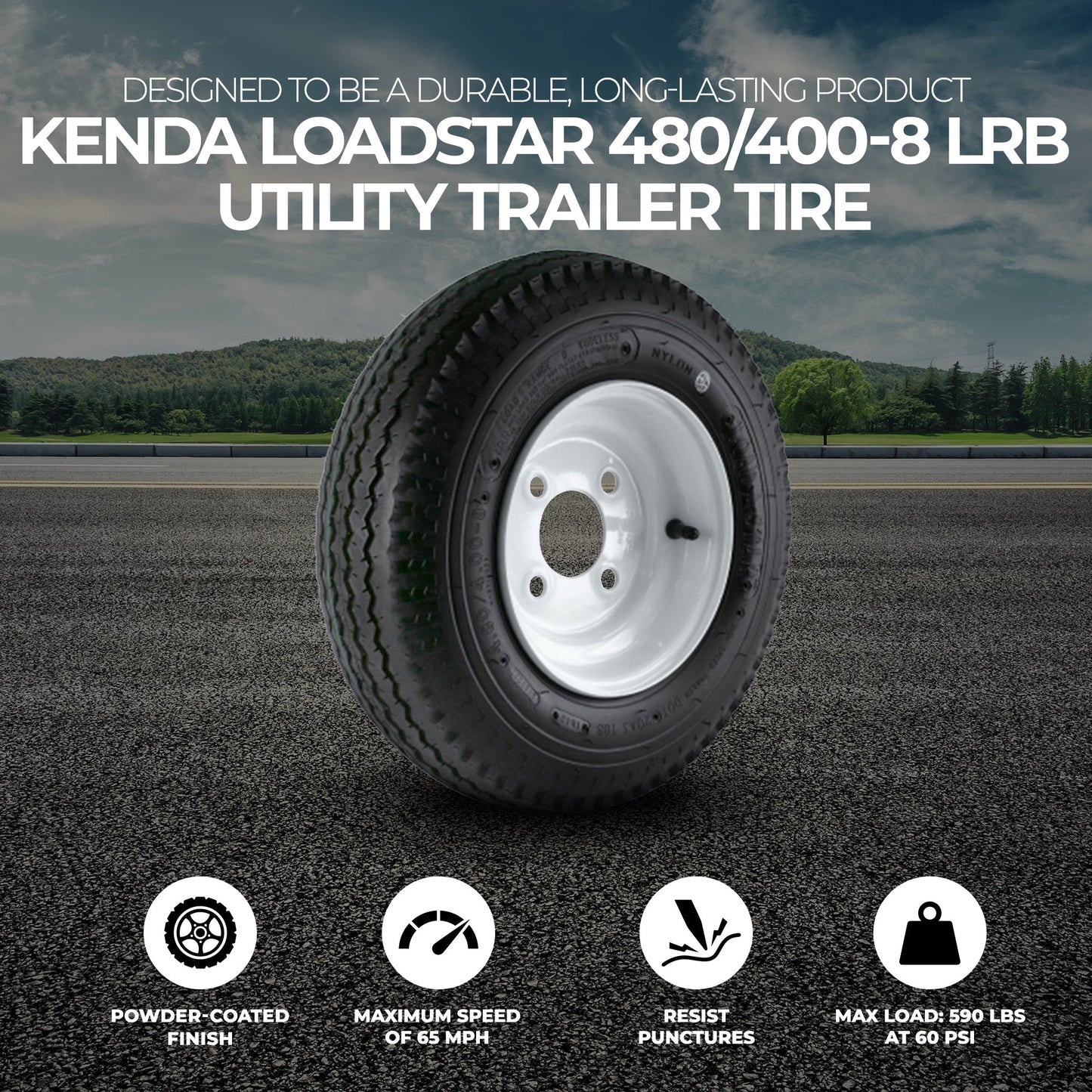 Kenda Loadstar 480/400-8 LRB Utility Trailer Tire and 4-Hole Custom Spoke Wheel - Find Fresh Goods