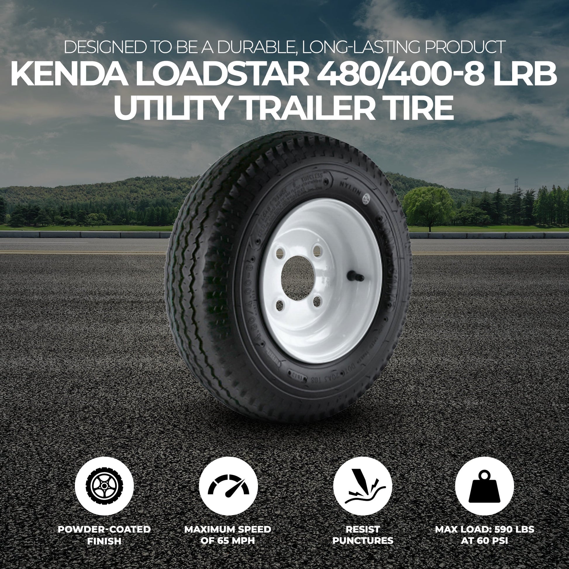 Kenda Loadstar 480/400-8 LRB Utility Trailer Tire and 4-Hole Custom Spoke Wheel - Find Fresh Goods