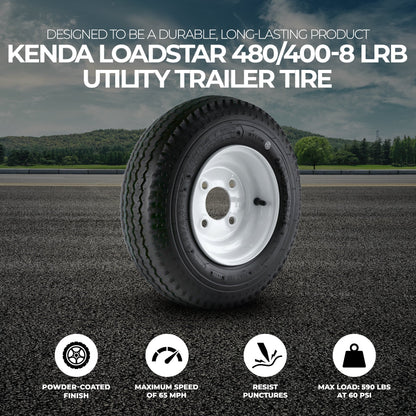 Kenda Loadstar 480/400-8 LRB Utility Trailer Tire and 4-Hole Custom Spoke Wheel - Find Fresh Goods