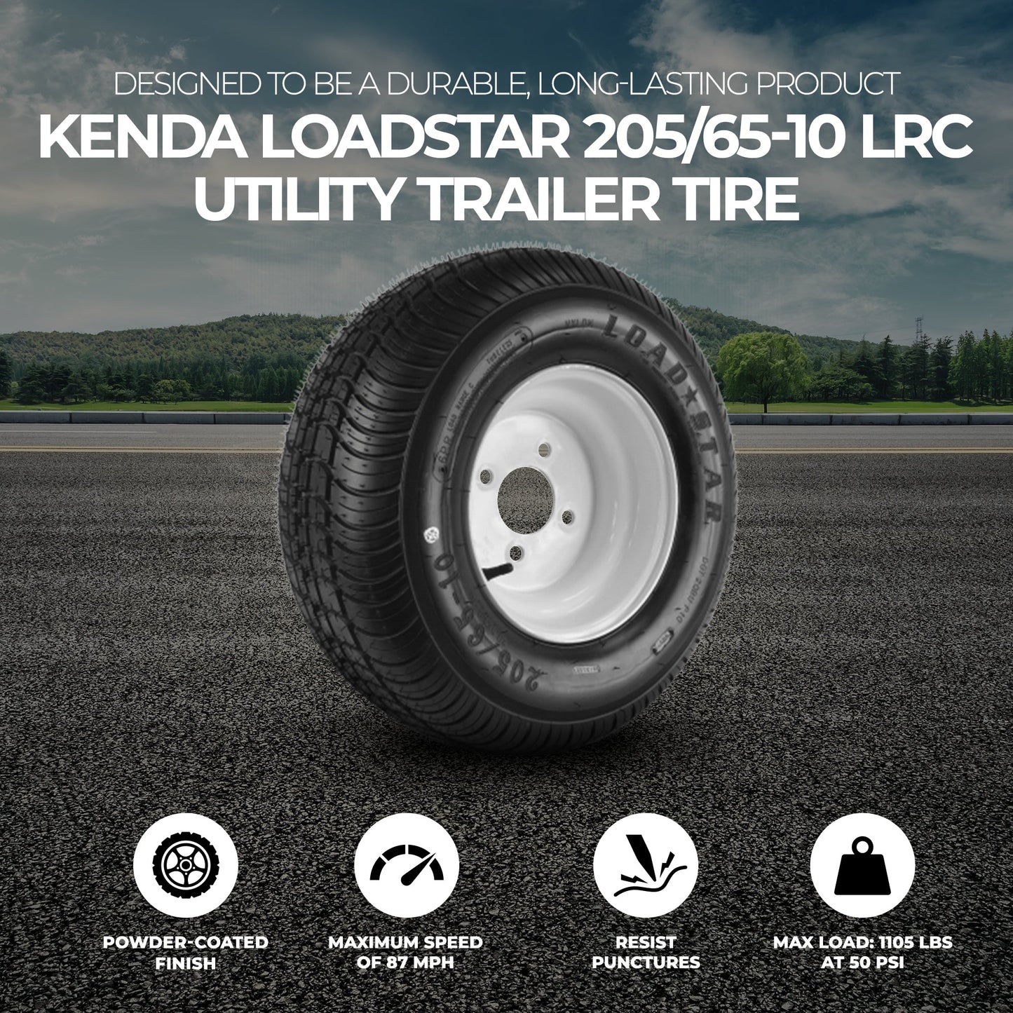 Kenda Loadstar 205/65-10 LRC Utility Trailer Tire and 4-Hole Custom Spoke Wheel - Find Fresh Goods