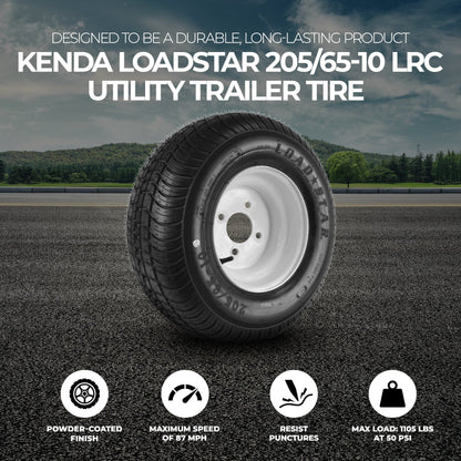 Kenda Loadstar 205/65-10 LRC Utility Trailer Tire and 4-Hole Custom Spoke Wheel - Find Fresh Goods