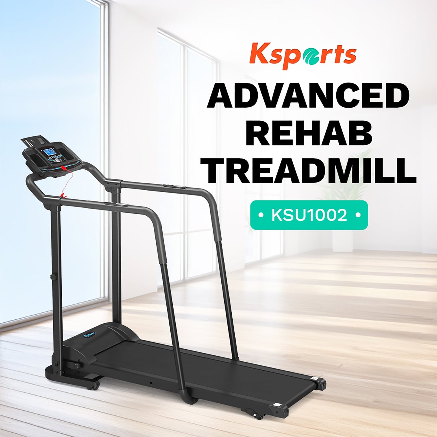 Ksports Advanced Rehab Treadmill 2.25 Horsepower Motor, Bluetooth Kinomap, Black