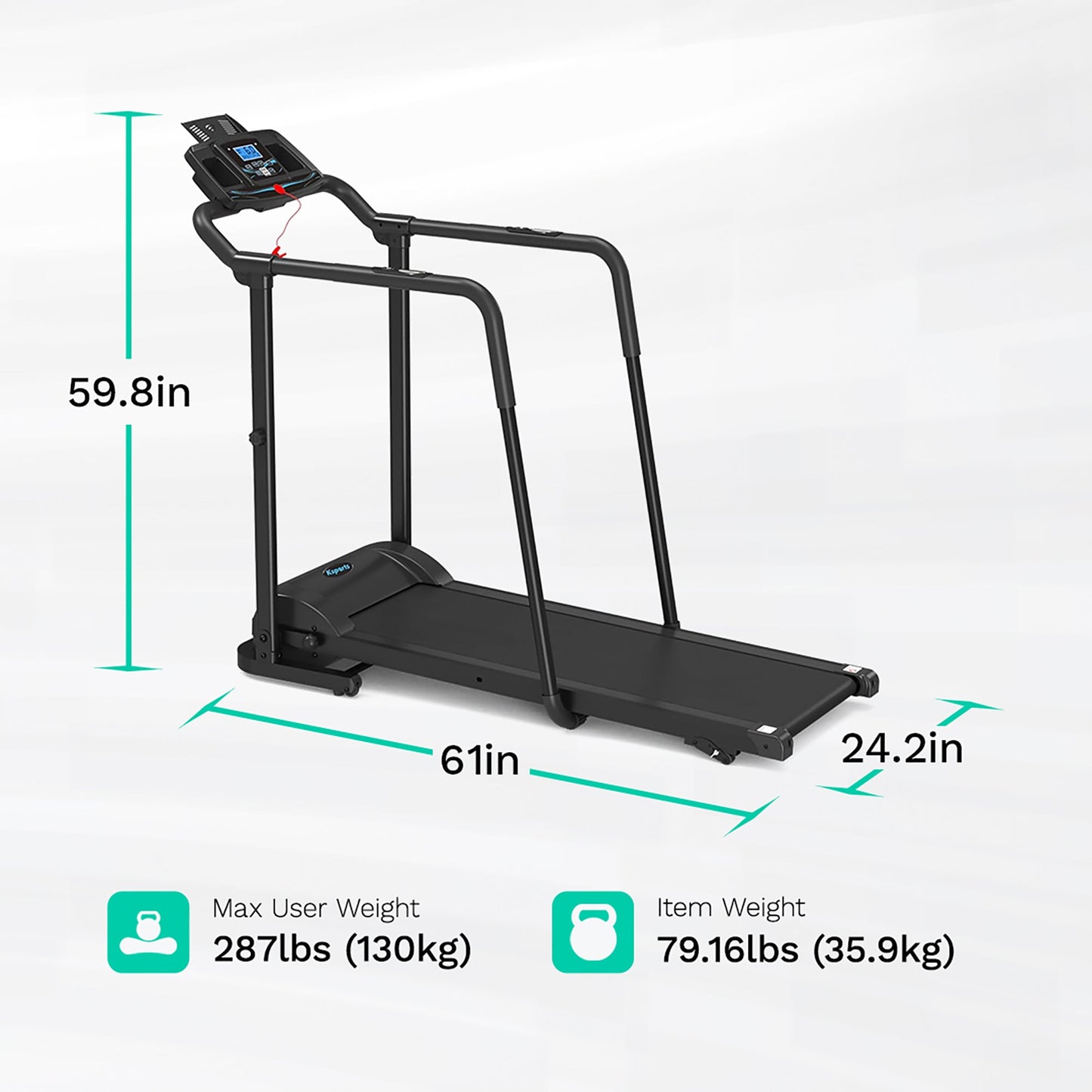 Ksports Advanced Rehab Treadmill 2.25 Horsepower Motor, Bluetooth Kinomap, Black