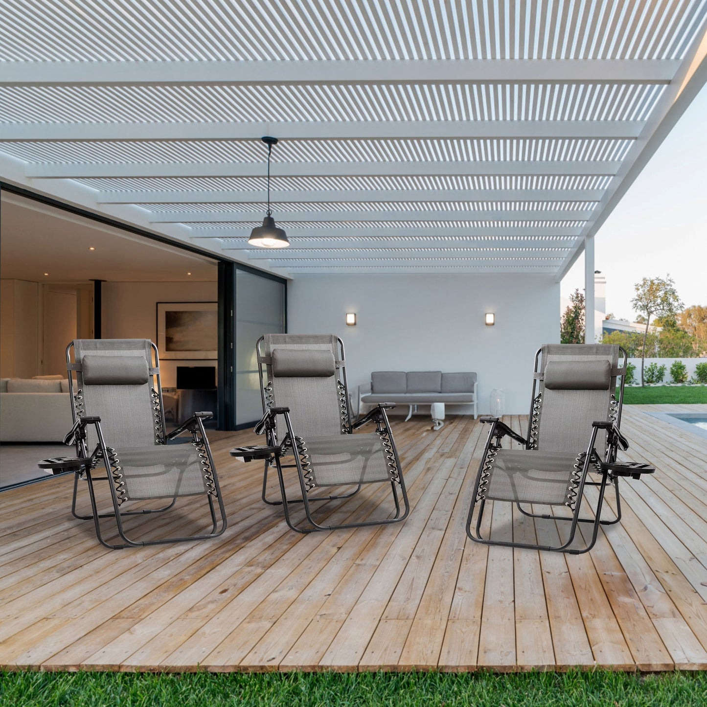 Four Seasons Courtyard Sunny Isles XL Zero Gravity Outdoor Chairs, 3 Pack, Gray