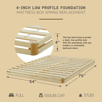 Hercules 4 Inch Low Profile Foundation Mattress Box Spring Replacement, Full