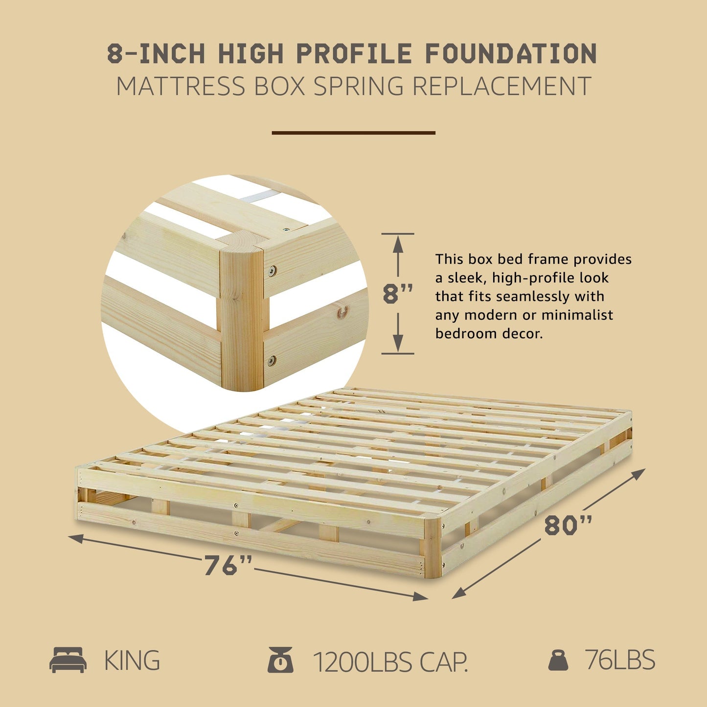 Hercules 8 Inch High Profile Foundation Mattress Box Spring Replacement, King