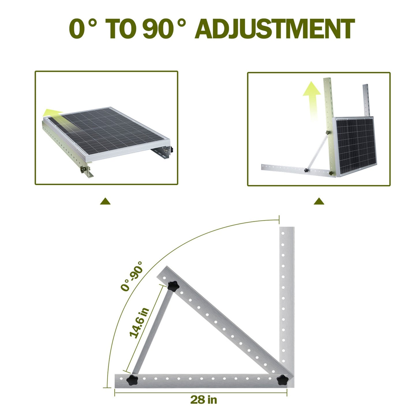 HQST Adjustable Solar Panel Tilt Mounting Brackets, 28” for 150W Panels, White
