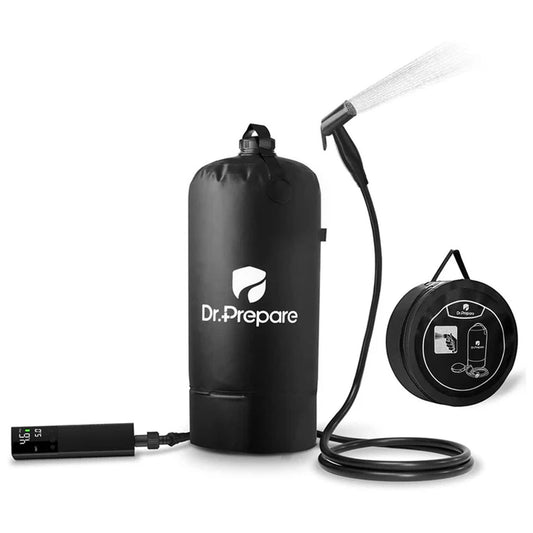 Dr. Prepare Portable Camping Shower with Air Pump & Press-Type Nozzle, 4 Gal, Black