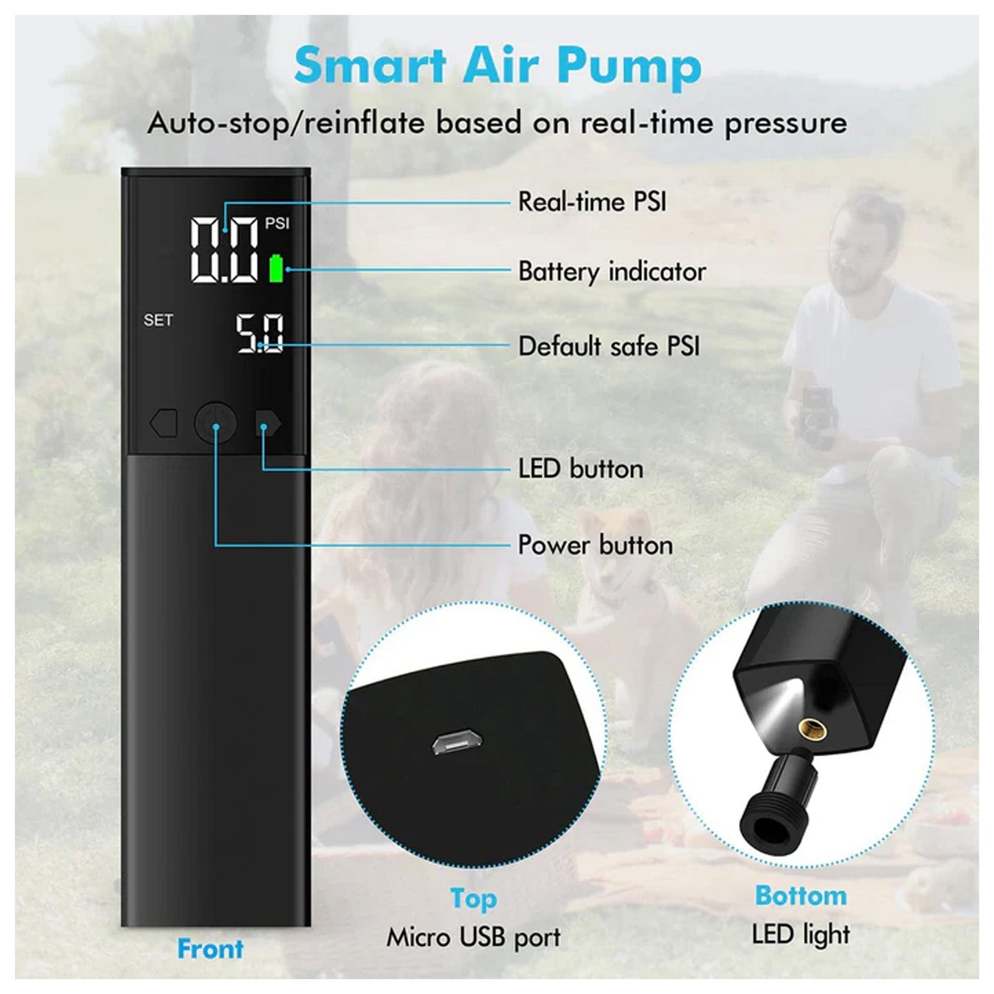 Dr. Prepare Portable Camping Shower with Air Pump & Press-Type Nozzle, 4 Gal, Black