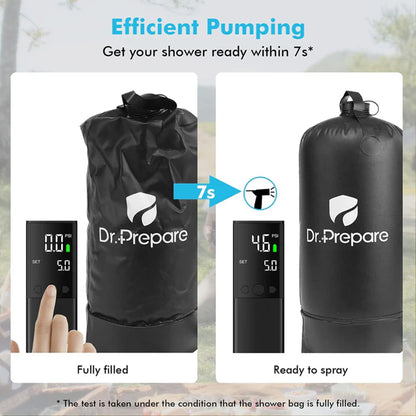 Dr. Prepare Portable Camping Shower with Air Pump & Press-Type Nozzle, 4 Gal, Black
