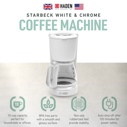 Haden Starbeck Coffee Machine, 10 Cup Automatic Coffee Maker, White & Chrome