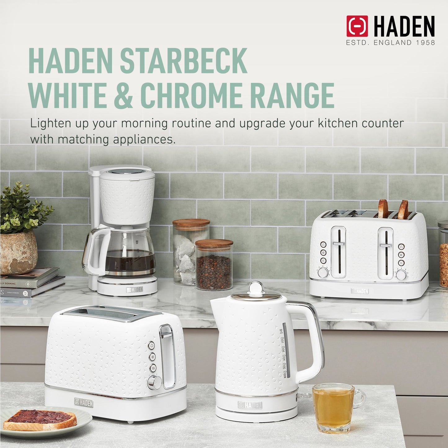 Haden Starbeck Coffee Machine, 10 Cup Automatic Coffee Maker, White & Chrome