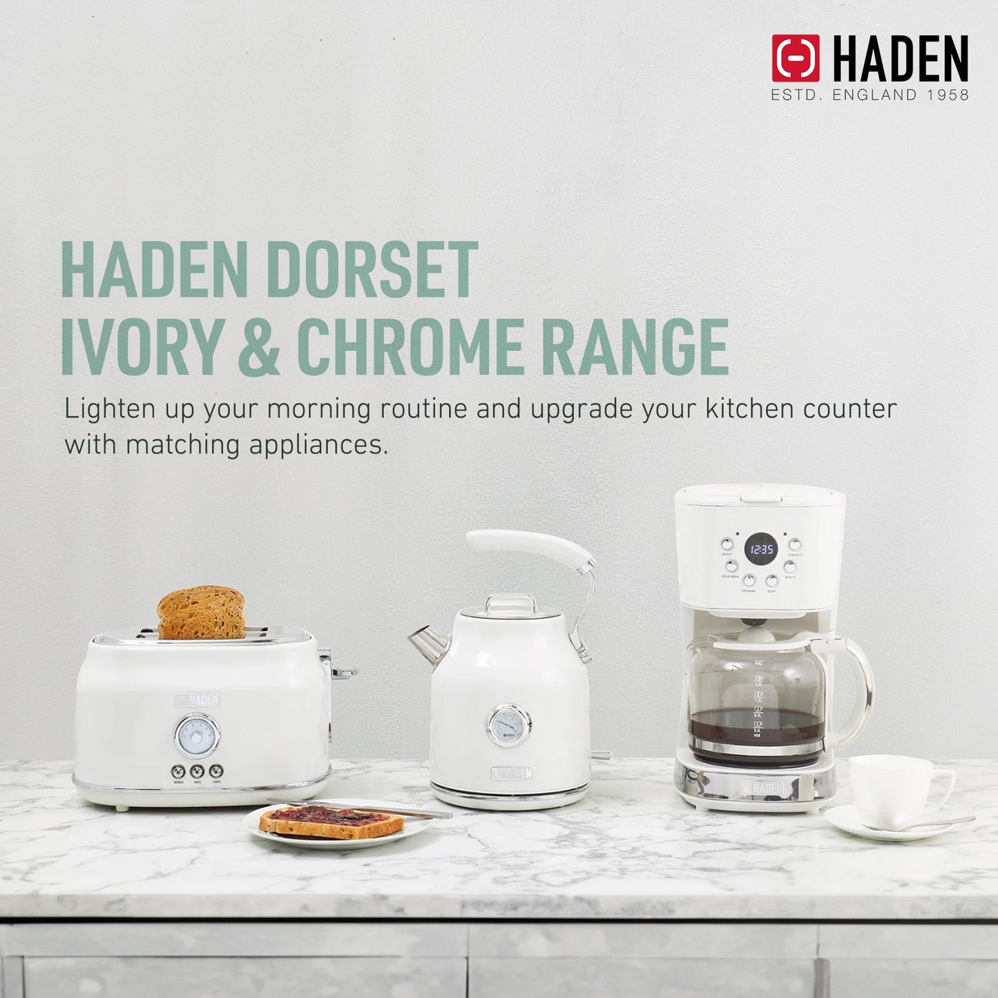 Haden Dorset 1.7 Liter Electric Water Kettle w/ 360-Degree Base, Ivory & Chrome