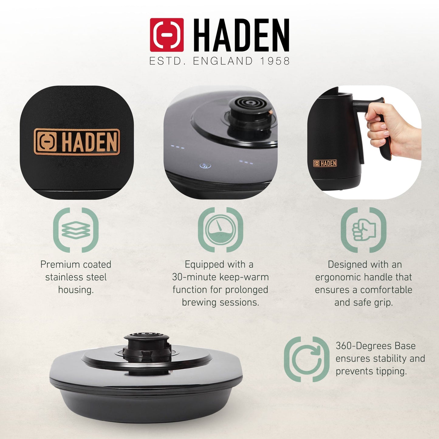 Haden Electric Tea Kettle, Gooseneck Hot Water Boiler, 0.6L Teapot, Black/Copper