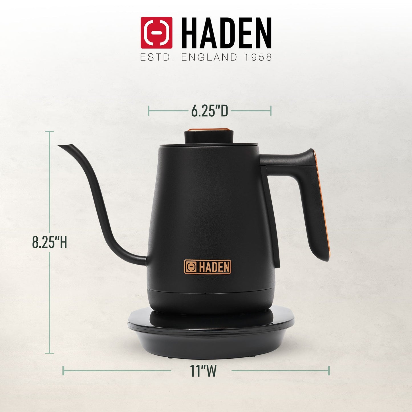 Haden Electric Tea Kettle, Gooseneck Hot Water Boiler, 0.6L Teapot, Black/Copper