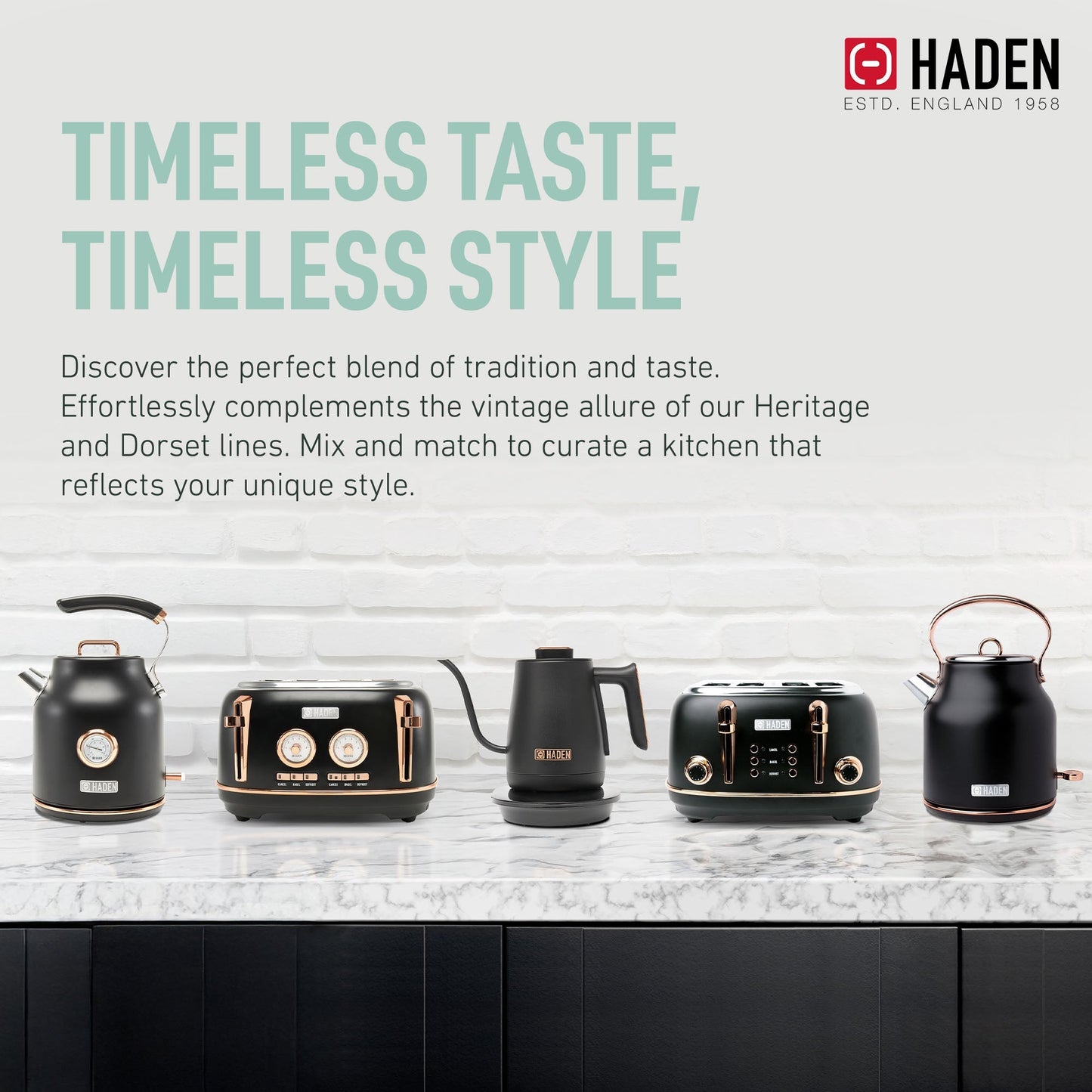 Haden Electric Tea Kettle, Gooseneck Hot Water Boiler, 0.6L Teapot, Black/Copper