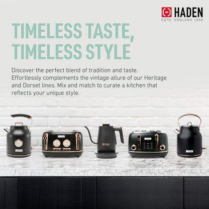 Haden Electric Tea Kettle, Gooseneck Hot Water Boiler, 0.6L Teapot, Black/Copper