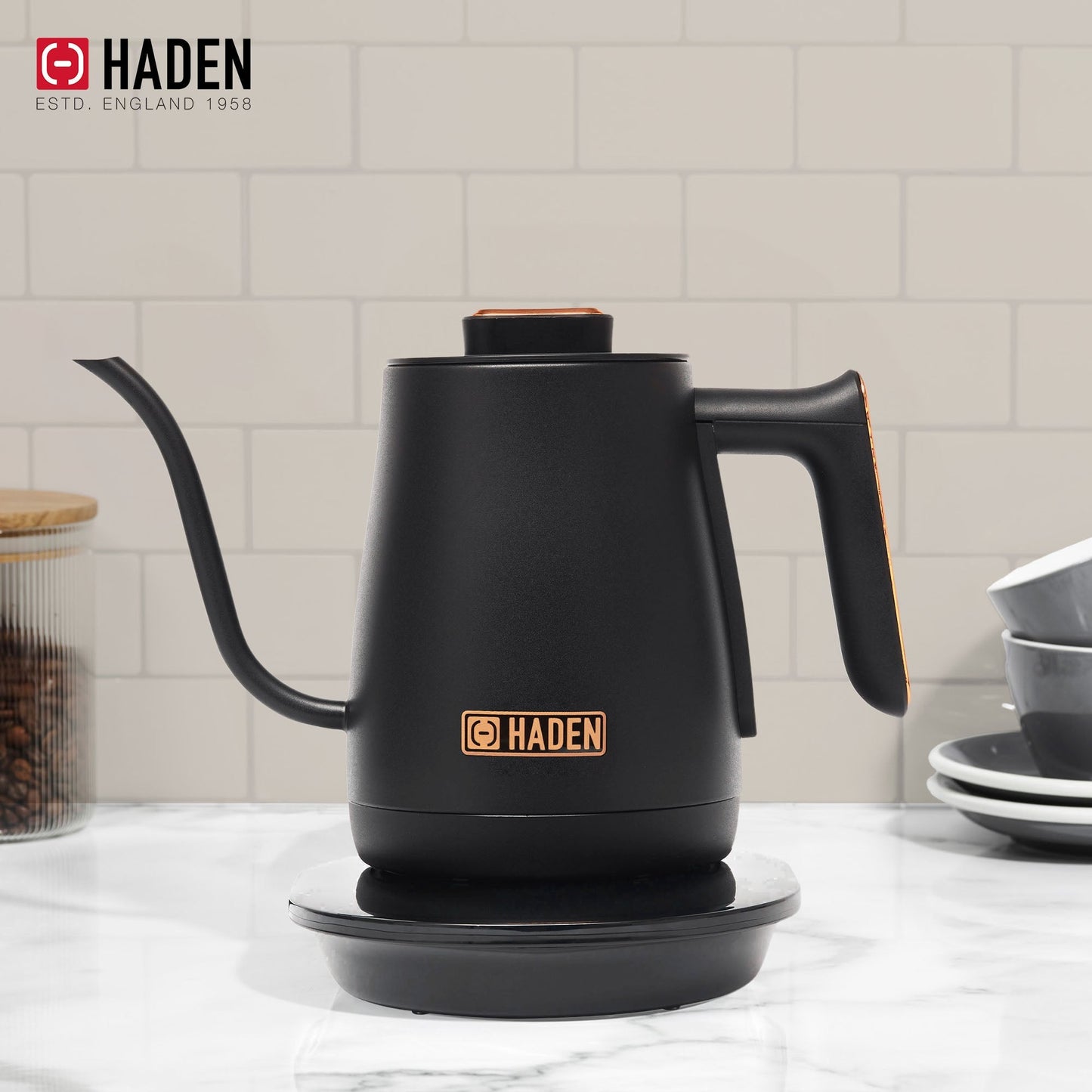 Haden Electric Tea Kettle, Gooseneck Hot Water Boiler, 0.6L Teapot, Black/Copper