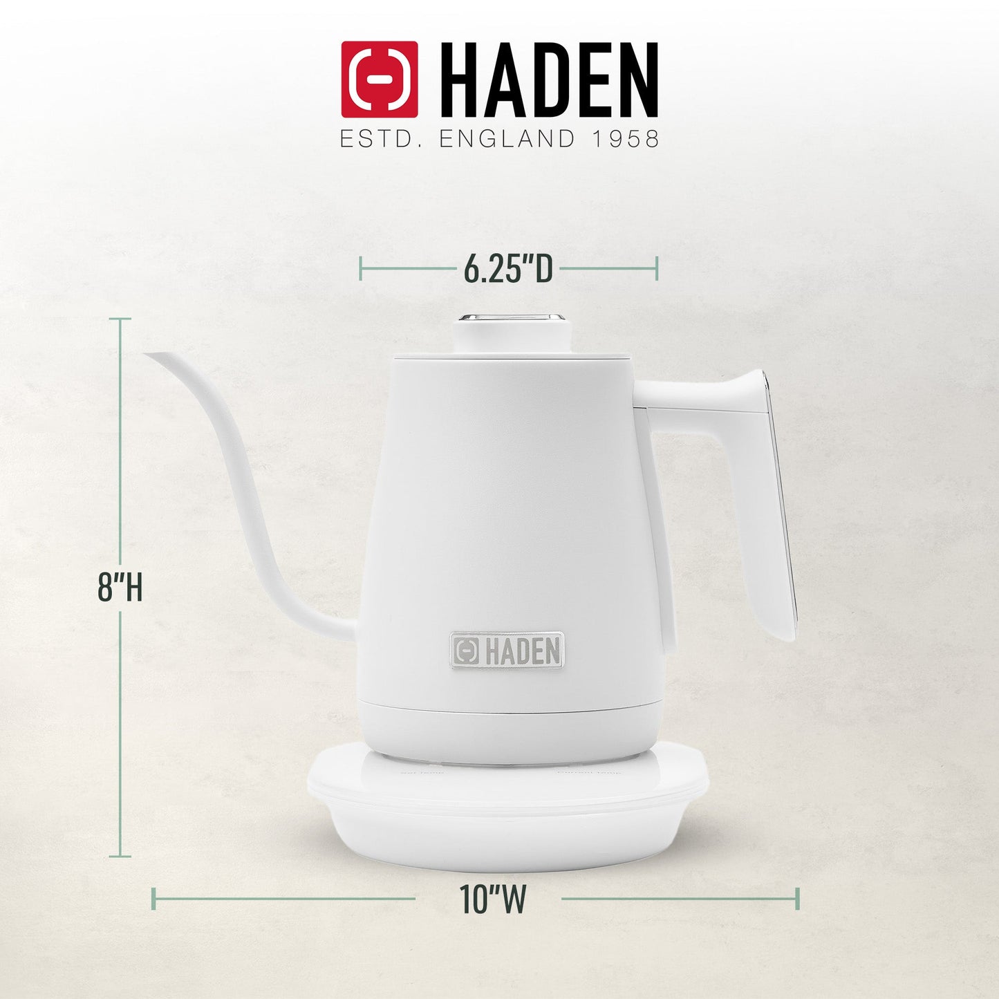 Haden Electric Tea Kettle, Gooseneck Hot Water Boiler, 0.6L Teapot, Ivory/Chrome