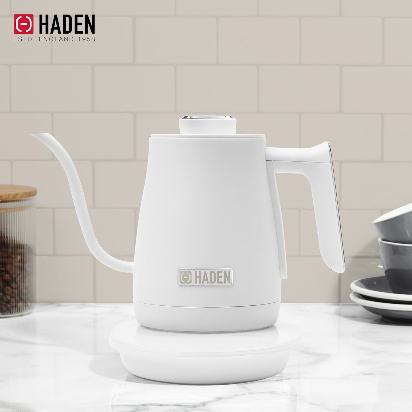 Haden Electric Tea Kettle, Gooseneck Hot Water Boiler, 0.6L Teapot, Ivory/Chrome