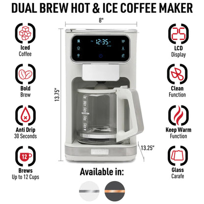 Haden Dual Brew 10 Cup Hot & Ice Programmable Digital Coffee Maker, Ivory/Chrome