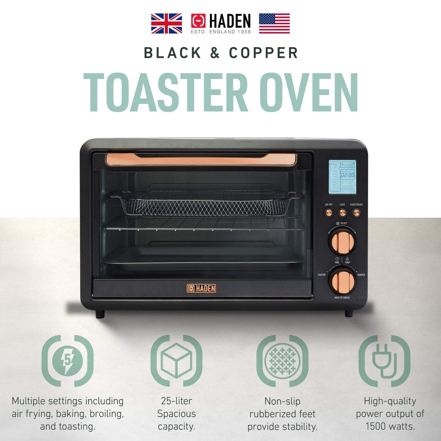 Haden Countertop 6 Slice Toaster Oven Air Fryer Combo for Kitchen, Black/Copper