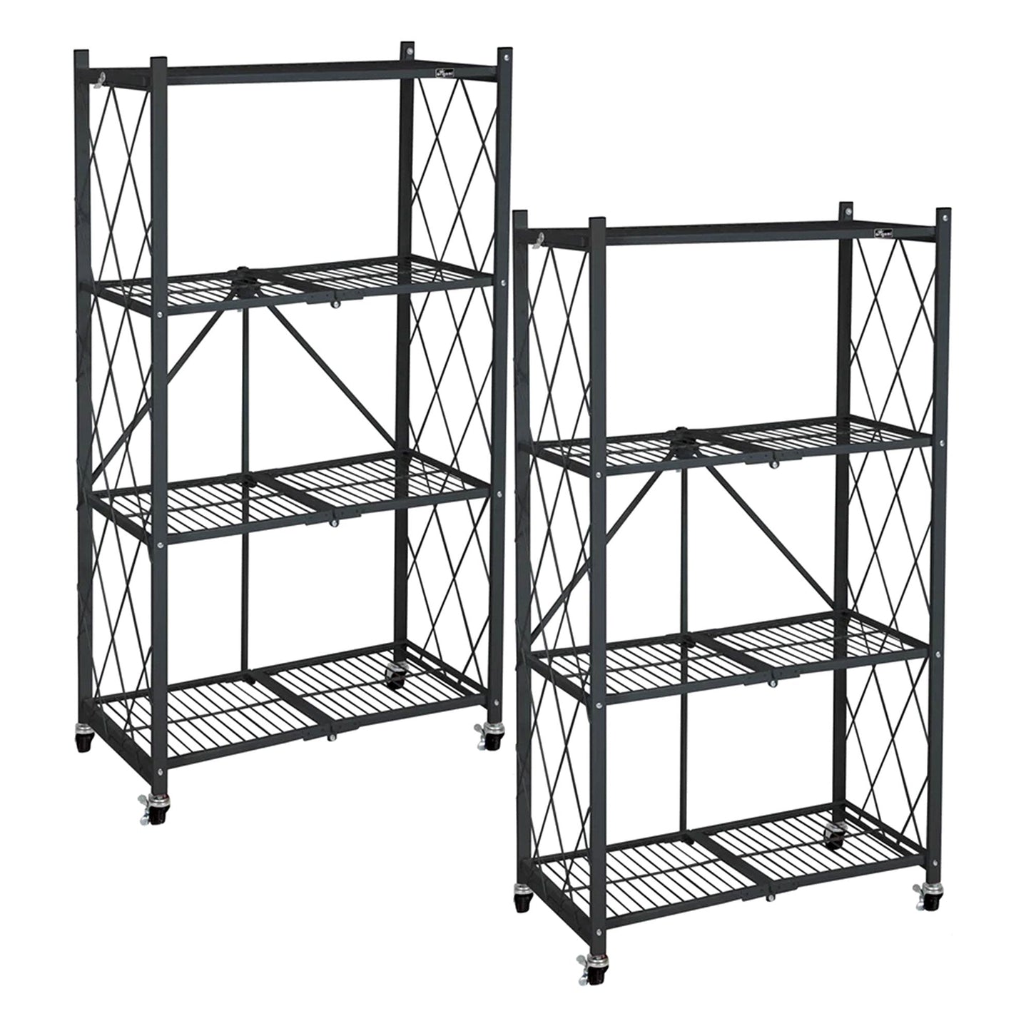Origami 4 Tier Folding Storage Garage Shelving Unit Rolling Rack, 2 Pack, Black