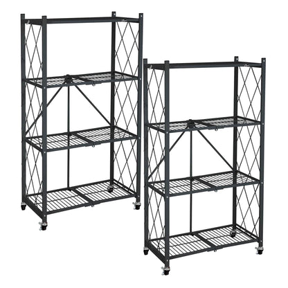 Origami 4 Tier Folding Storage Garage Shelving Unit Rolling Rack, 2 Pack, Black