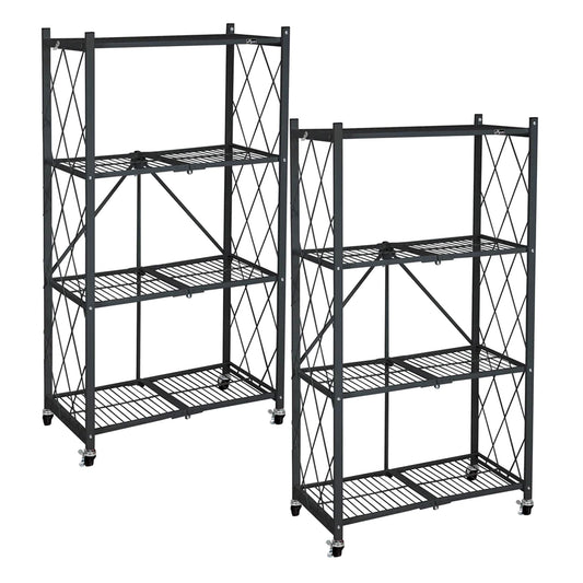 Origami 4 Tier Folding Storage Garage Shelving Unit Rolling Rack, 2 Pack, Black