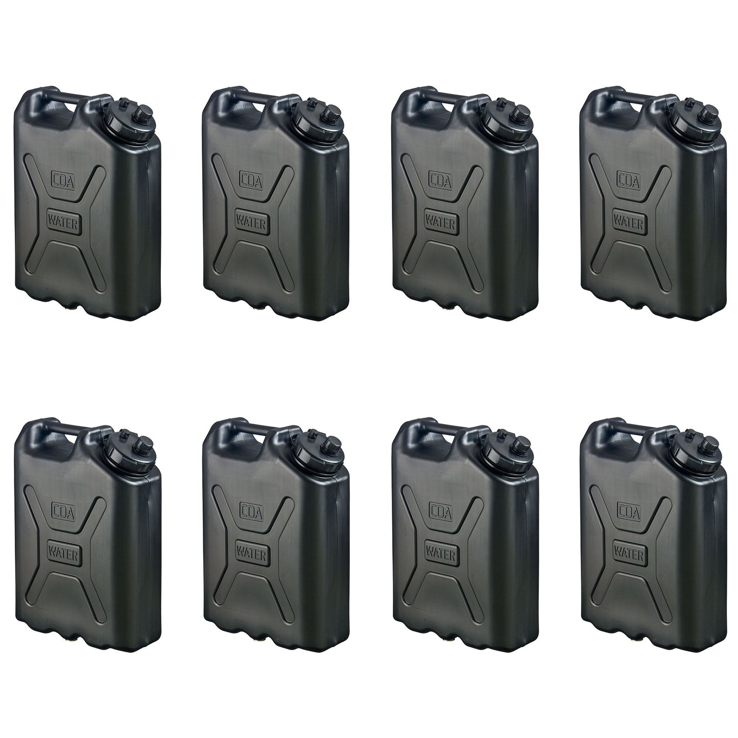 Scepter 5 Gallon Heavy Duty Military Style HDPE Water Container, (8 Pack), Black