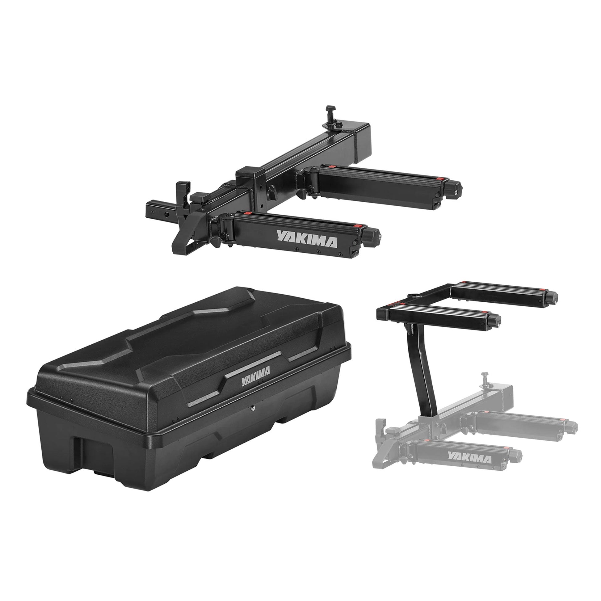 Yakima EXO SwingBase Hitch Base Rack with GearLocker Cargo Box and TopShelf Rack - Find Fresh Goods