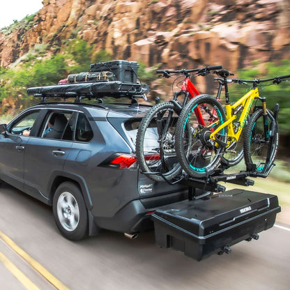 Yakima EXO SwingBase Hitch Base Rack with GearLocker Cargo Box and TopShelf Rack - Find Fresh Goods