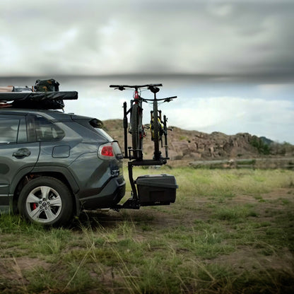 Yakima EXO SwingBase Hitch Base Rack with GearLocker Cargo Box and TopShelf Rack - Find Fresh Goods