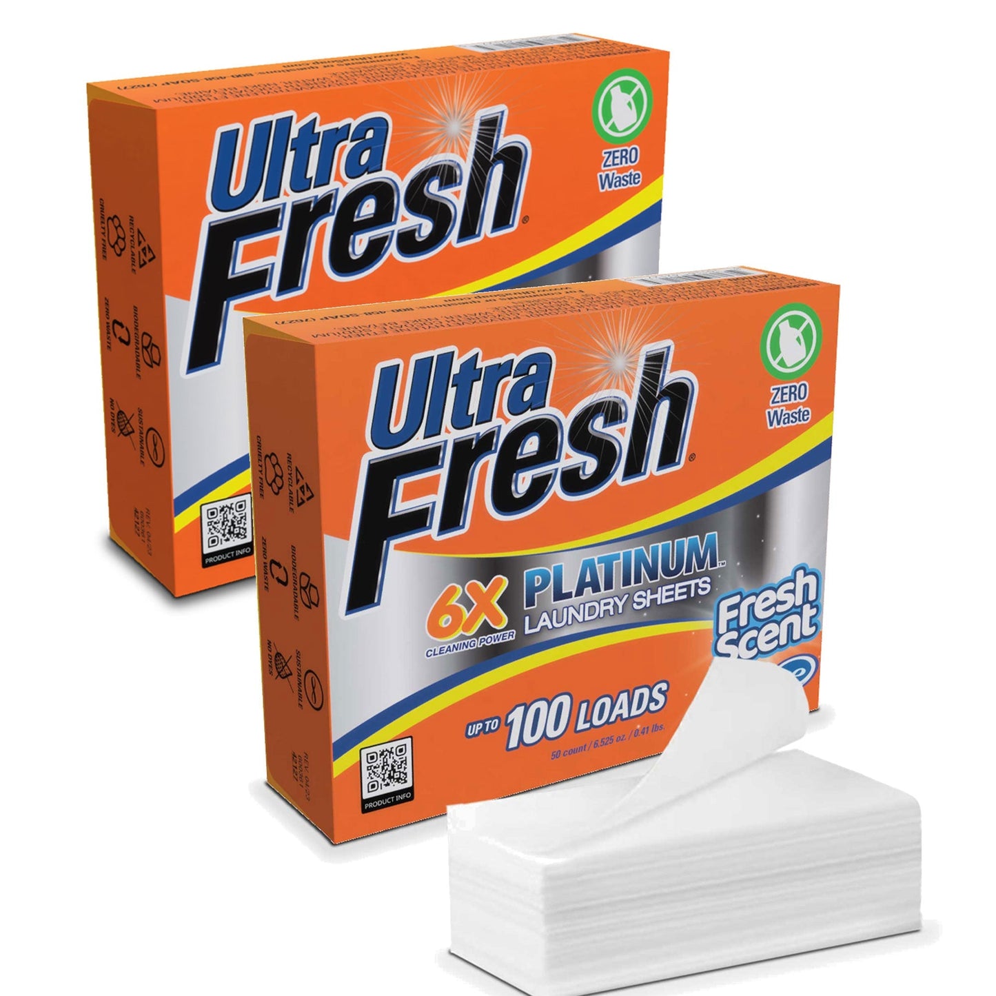 Ultra Fresh Platinum 6X Laundry Detergent Sheets with Fresh Scent, Set of 2