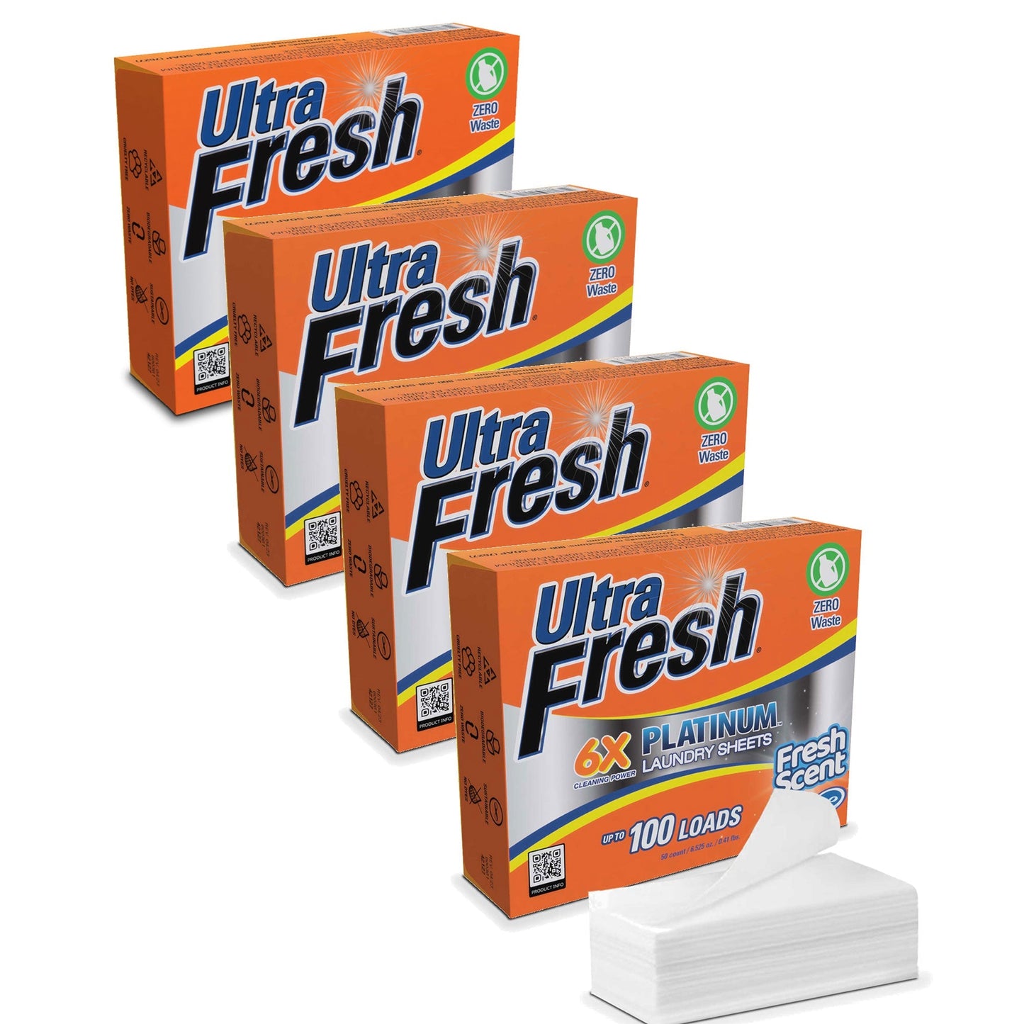 Ultra Fresh Platinum 6X Laundry Detergent Sheets with Fresh Scent, Set of 4