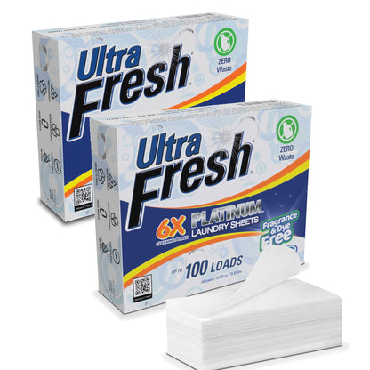 Ultra Fresh Platinum 6X Laundry Detergent Sheets, Fragrance & Dye Free, 2 Pack