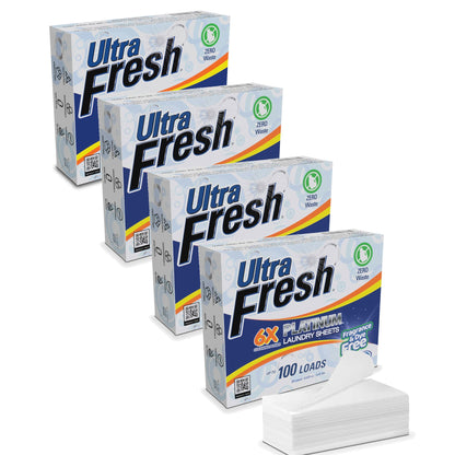 Ultra Fresh Platinum 6X Laundry Detergent Sheets, Fragrance & Dye Free, 4 Pack