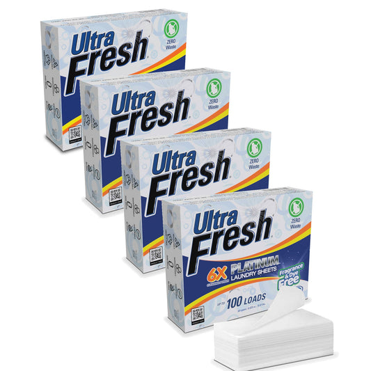Ultra Fresh Platinum 6X Laundry Detergent Sheets, Fragrance & Dye Free, 4 Pack