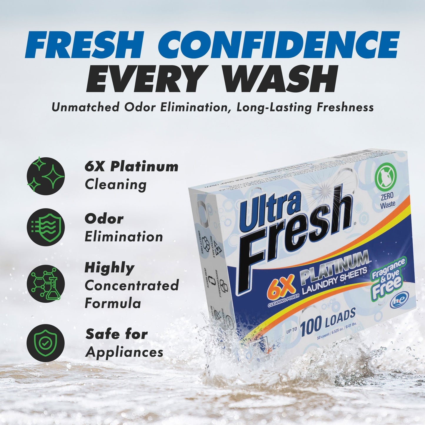 Ultra Fresh Platinum 6X Laundry Detergent Sheets, Fragrance & Dye Free, 4 Pack