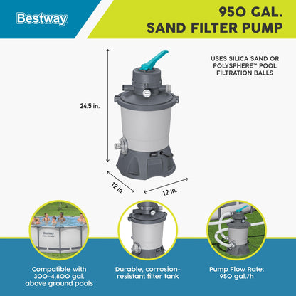 Bestway 950 Gallon Sand Filter Pump for Above Ground Outdoor Swimming Pools