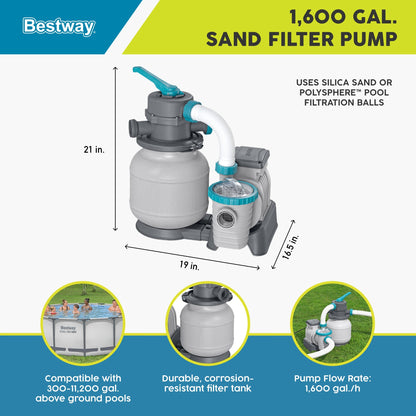 Bestway 1,500 Gallon Sand Filter Pump for Above Ground Outdoor Swimming Pools