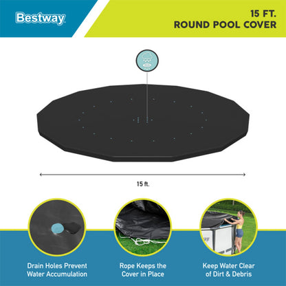 Bestway Round Pool Cover for 15 Foot Above Ground Pools, Black (Cover Only)