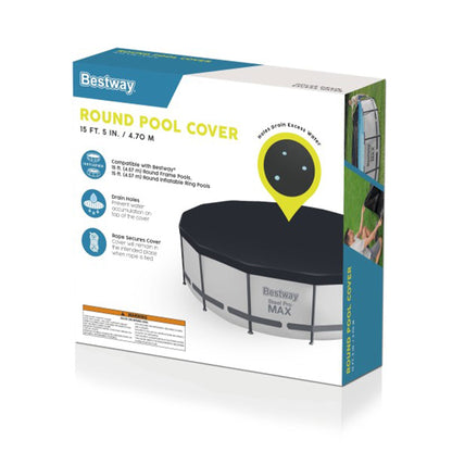 Bestway Round Pool Cover for 15 Foot Above Ground Pools, Black (Cover Only)