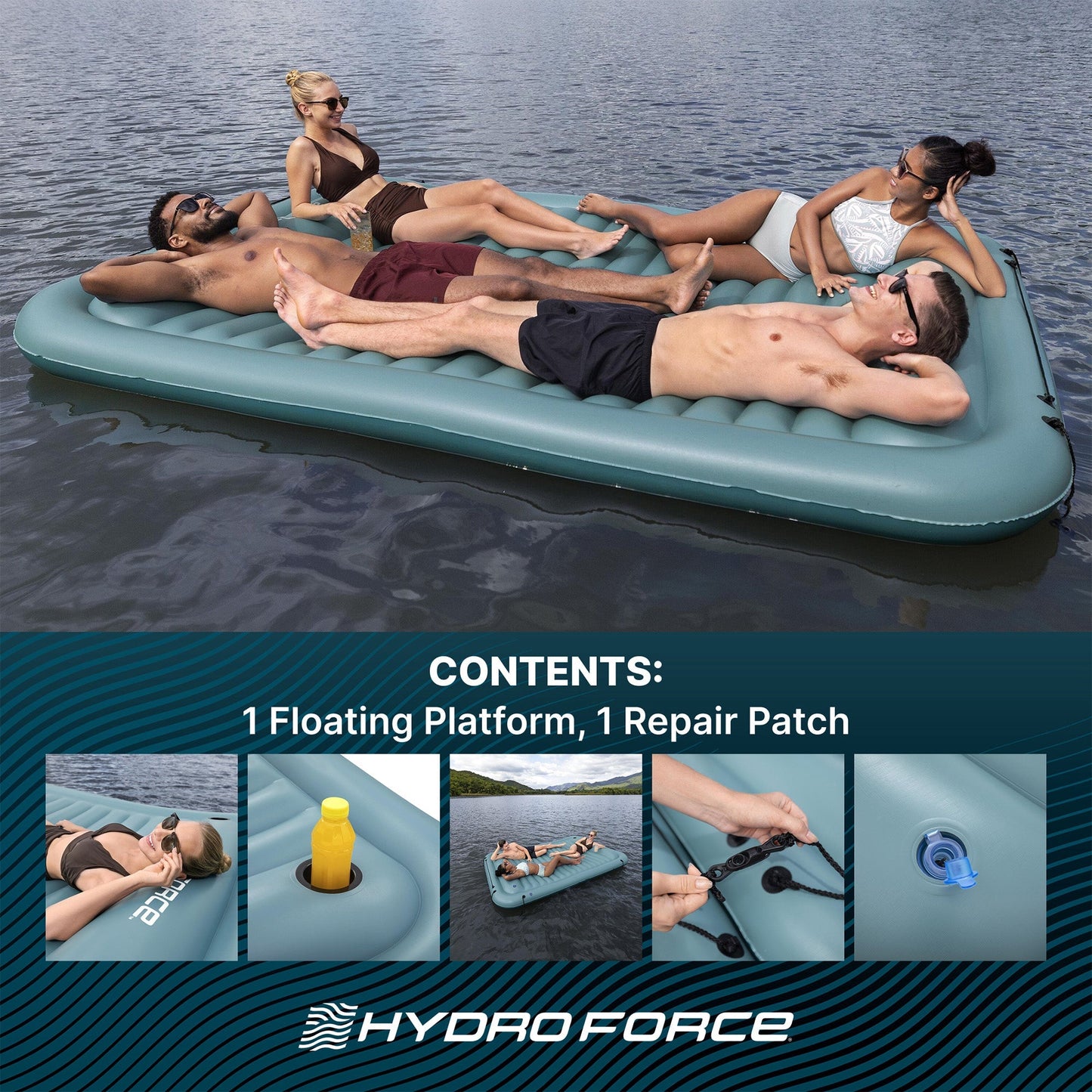 Bestway Hydro-Force Sun Soaker Inflatable 4 Person Water Float Platform Lounger