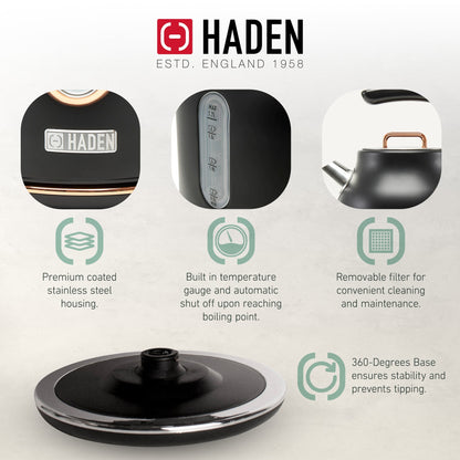 Haden Dorset Electric Water Kettle & 4 Slice Wide Slot Toaster, Black & Copper