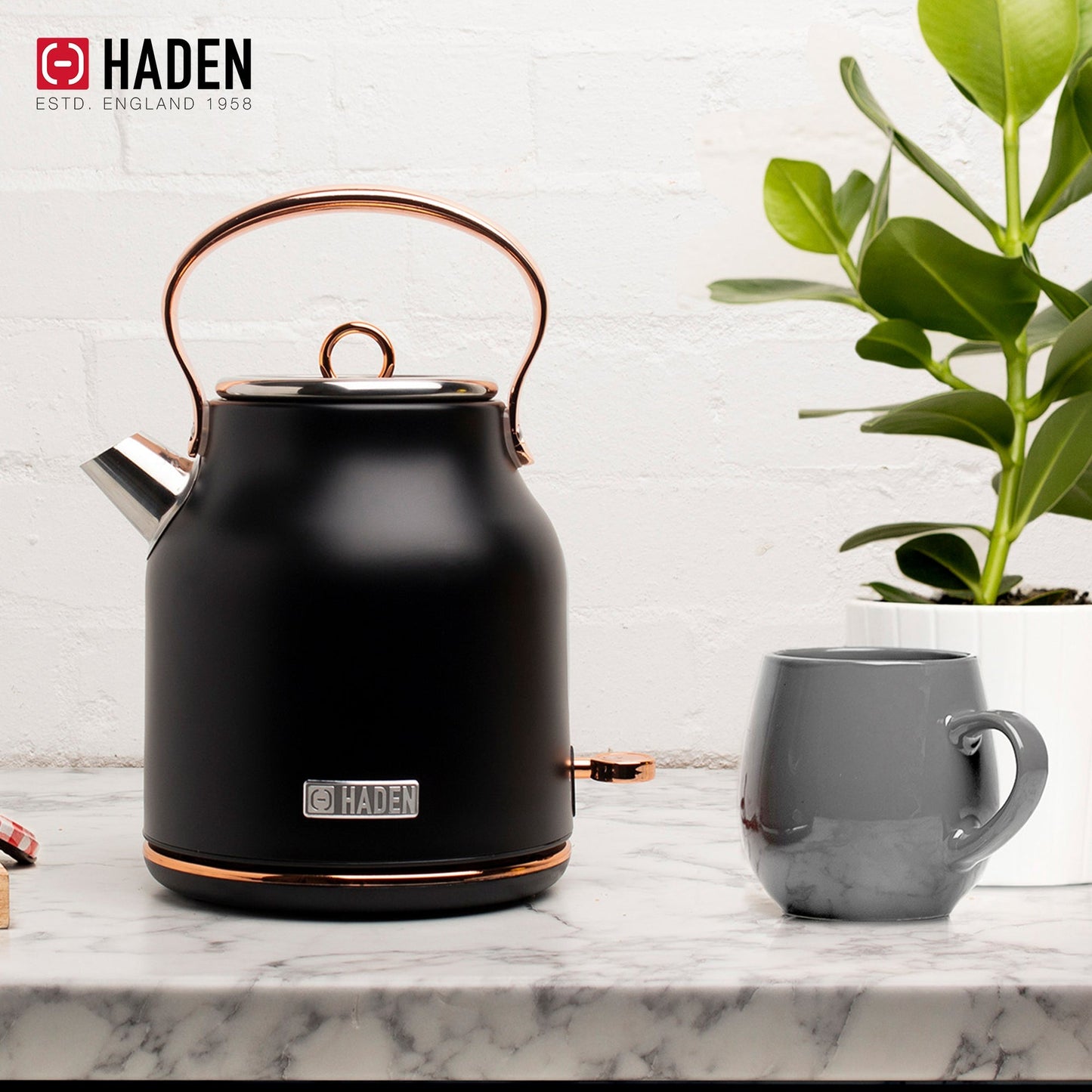 Haden Heritage Electric Water Kettle & 2 Slice Wide Slot Toaster, Black & Copper